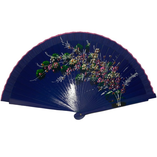 Wooden Fan with Flower Decor 2 - 23 cm