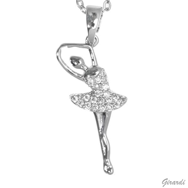 Metal Necklace With Zircon Ballerina Pendant
