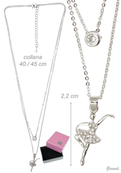 Double Necklace with 2 Pendants with Rhinestone